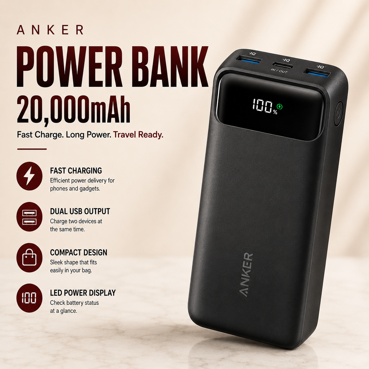 Anker Power Bank – 20000mAh Fast Charging Portable Charger