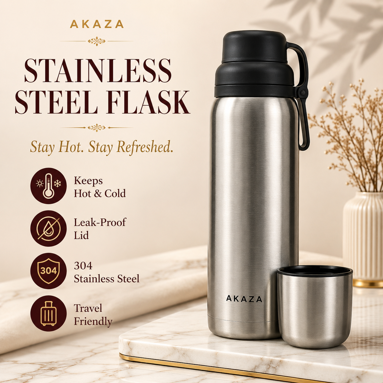 Stainless Steel Flask – Double Wall Vacuum Insulated Water Bottle